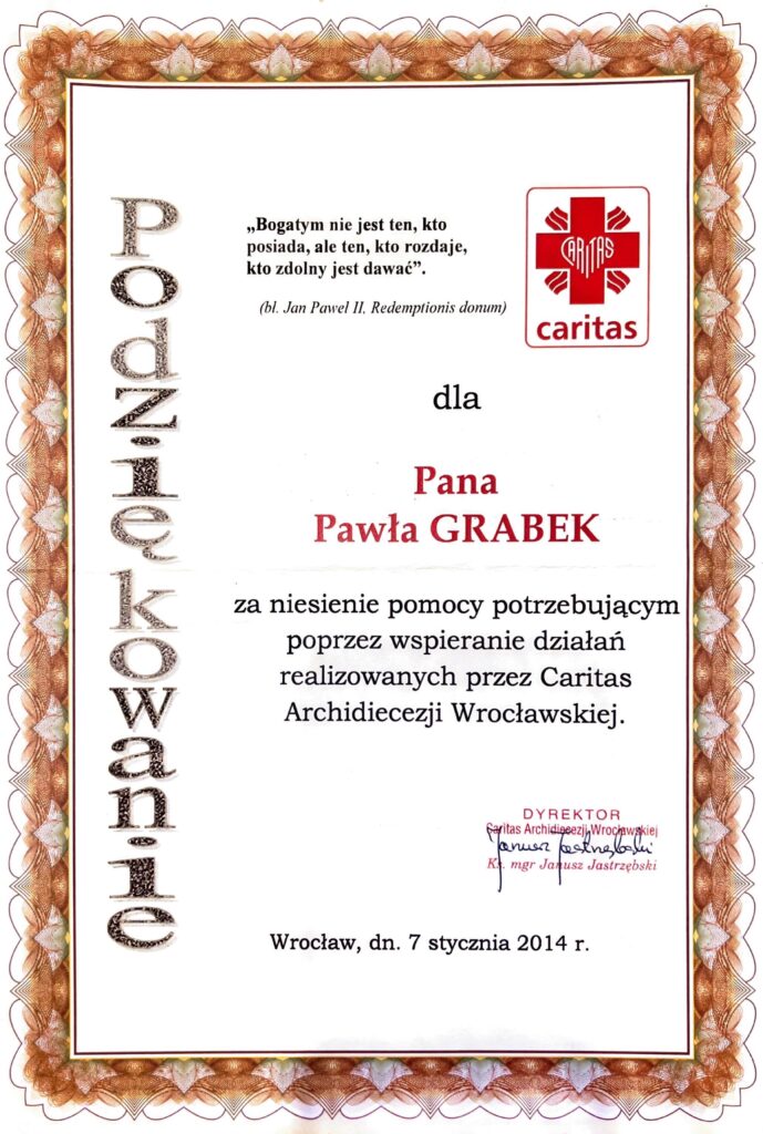 Podziękowania Caritas